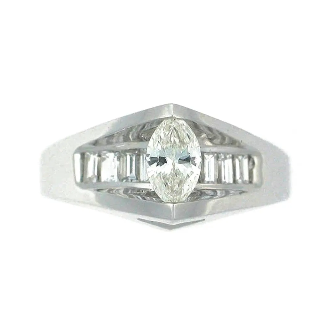 14K White Gold Oval Mountain Center Natural Diamonds Engagement Ring - 28717