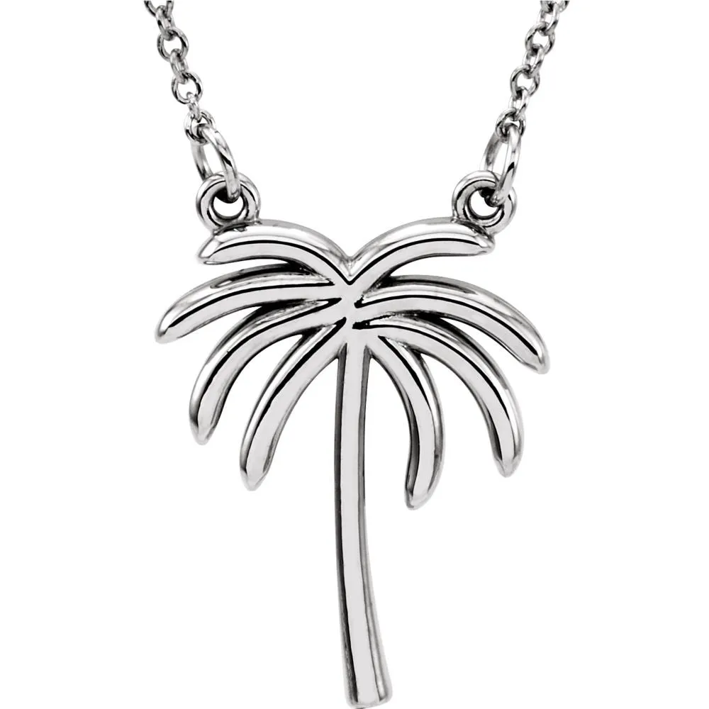 14k White Gold Palm Tree 16" Necklace