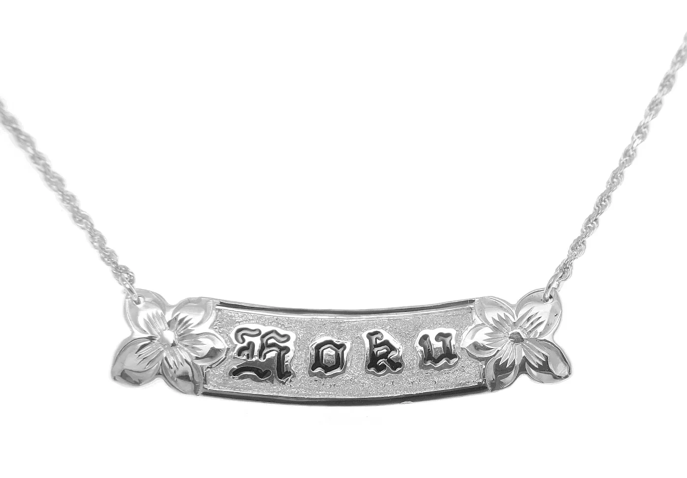 14K WHITE GOLD PERSONALIZED HAWAIIAN 10MM BLACK ENAMEL RAISED LETTER NECKLACE