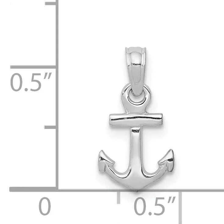 14k White Gold Polished Solid Small Anchor Pendant
