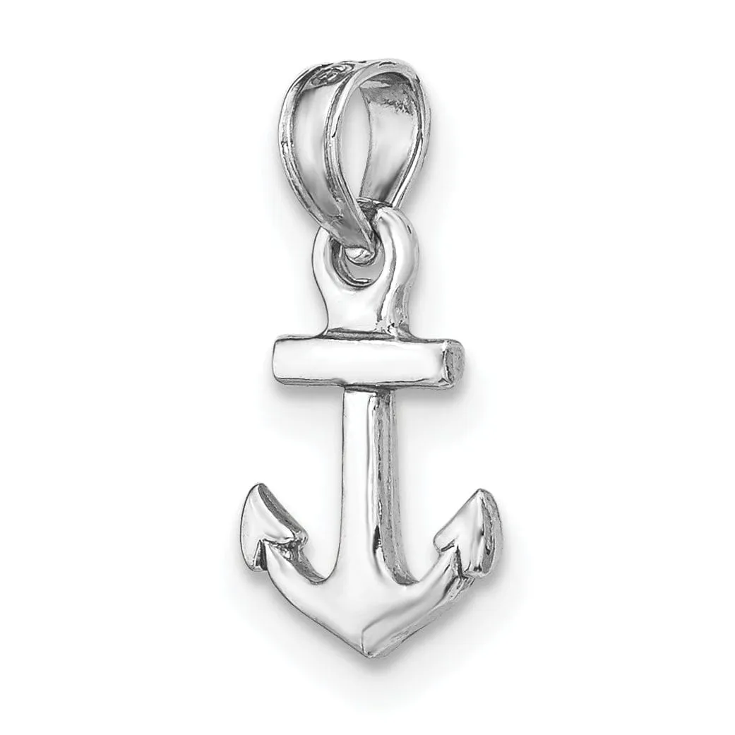 14k White Gold Polished Solid Small Anchor Pendant