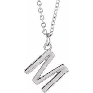 14K White Initial M Dangle 18" Necklace