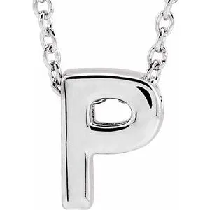 14K White Initial P Slide Pendant 16-18" Necklace