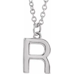 14K White Initial R Dangle 18" Necklace