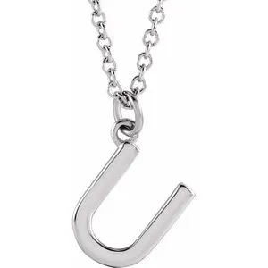 14K White Initial U Dangle 18" Necklace
