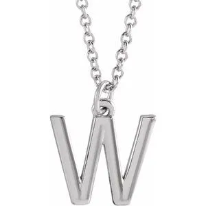 14K White Initial W Dangle 16" Necklace
