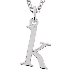 14K White Lowercase Initial k 16" Necklace