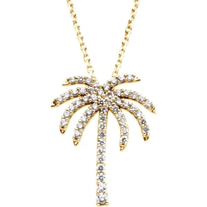 14k Yellow Gold 1/3 CTW Diamond Palm Tree 16" Necklace