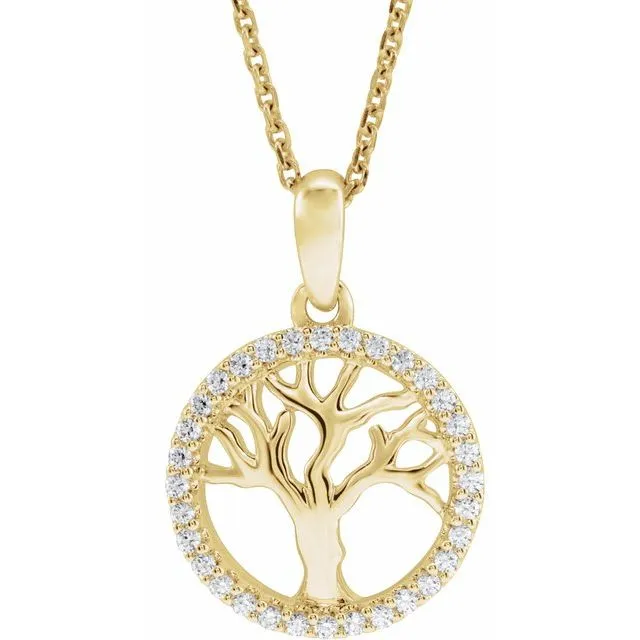 14K Yellow Gold 1/5 CTW Natural Diamond Tree of Life 16-18" Necklace