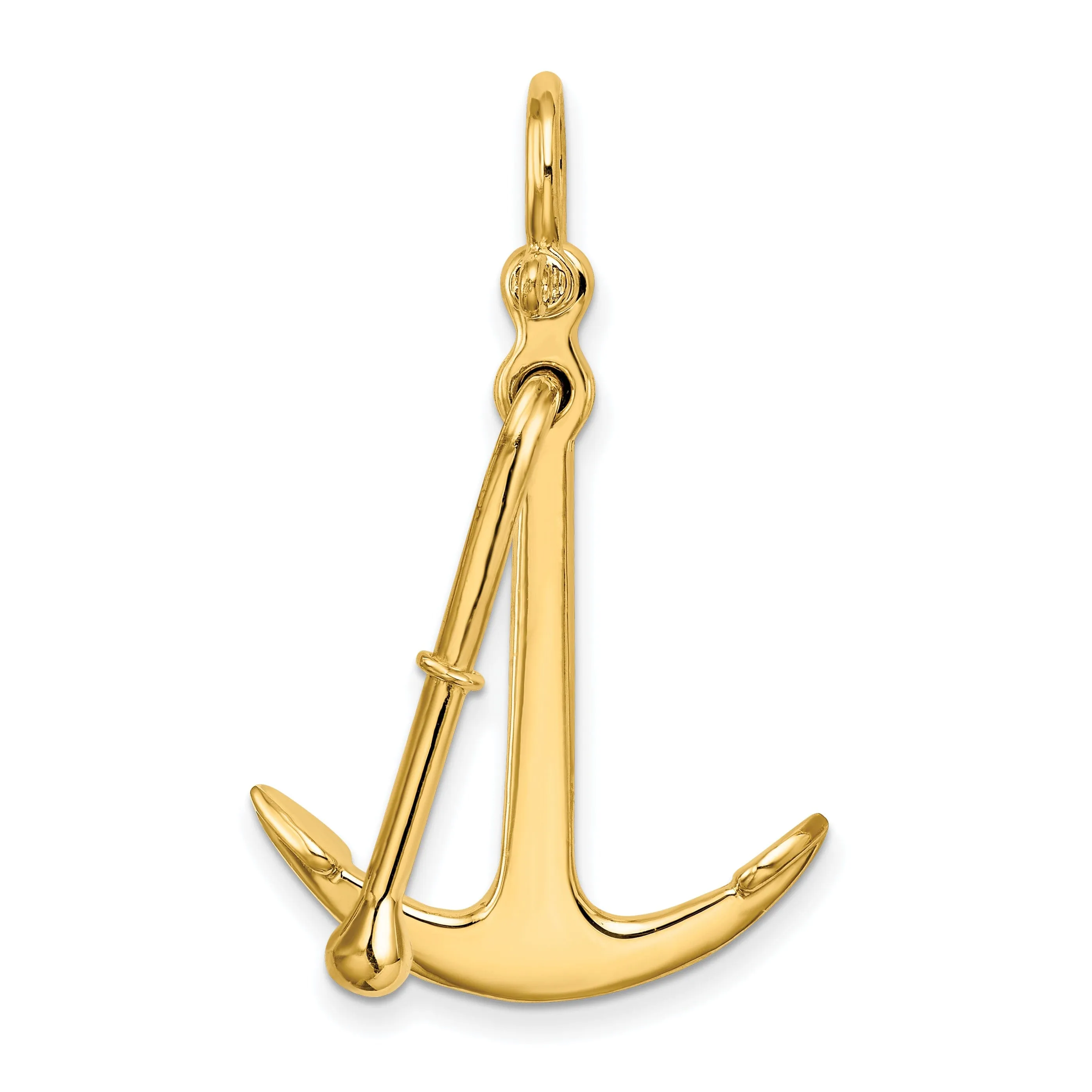 14K Yellow Gold 3-Dimensional Polished Finished Anchor 2-Piece Moveable Charm Pendant