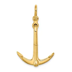 14K Yellow Gold 3-Dimensional Polished Finished Anchor 2-Piece Moveable Charm Pendant