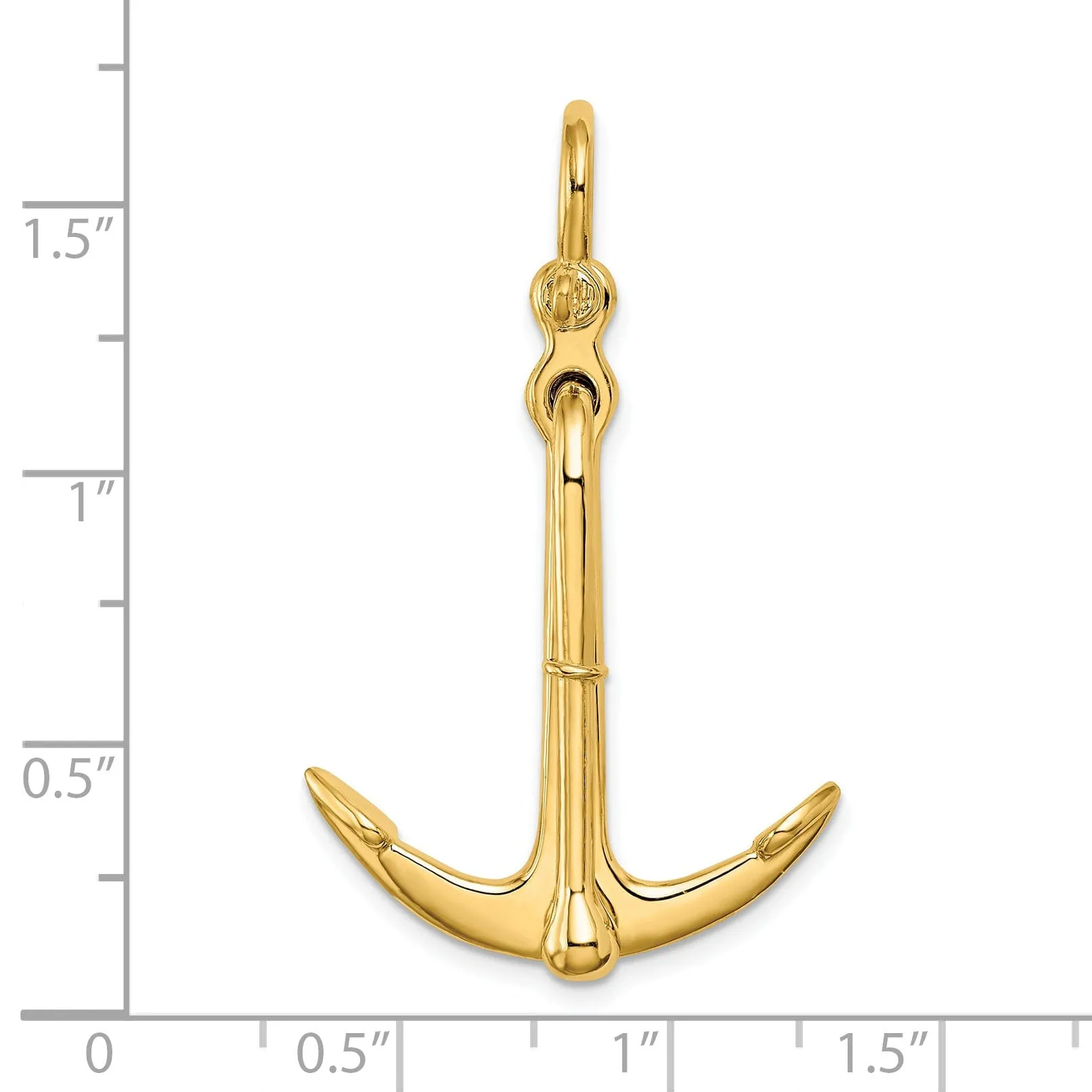 14K Yellow Gold 3-Dimensional Polished Finished Anchor 2-Piece Moveable Charm Pendant