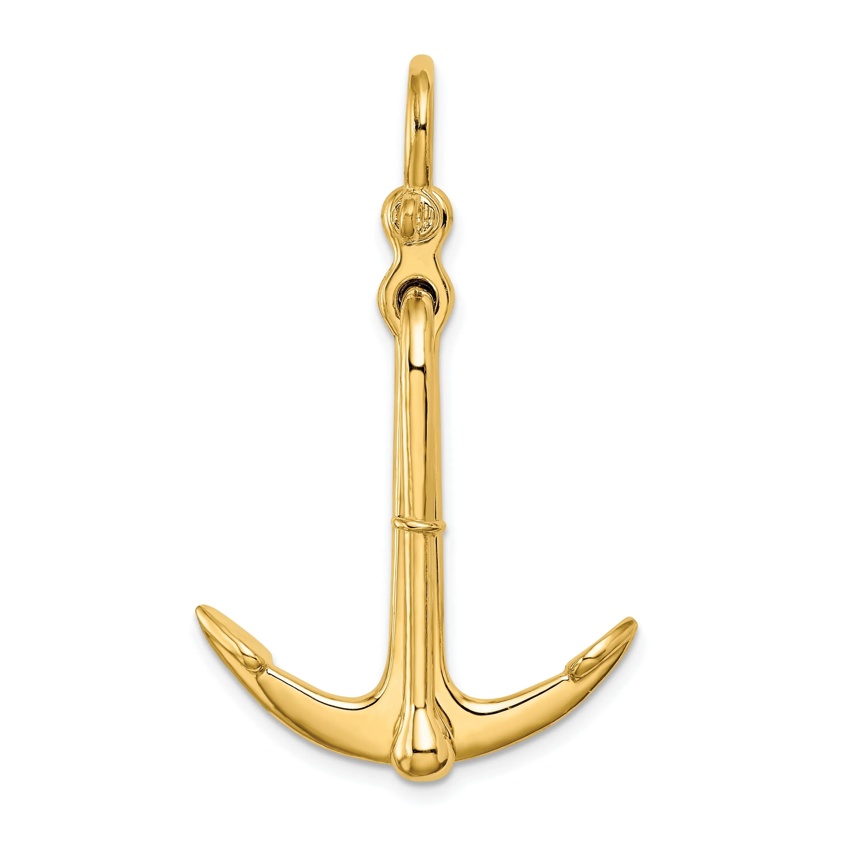 14K Yellow Gold 3-Dimensional Polished Finished Anchor 2-Piece Moveable Charm Pendant