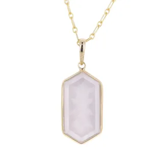 14K Yellow Gold 8.56 Carat Rose Quartz Engraved Pendant Necklace