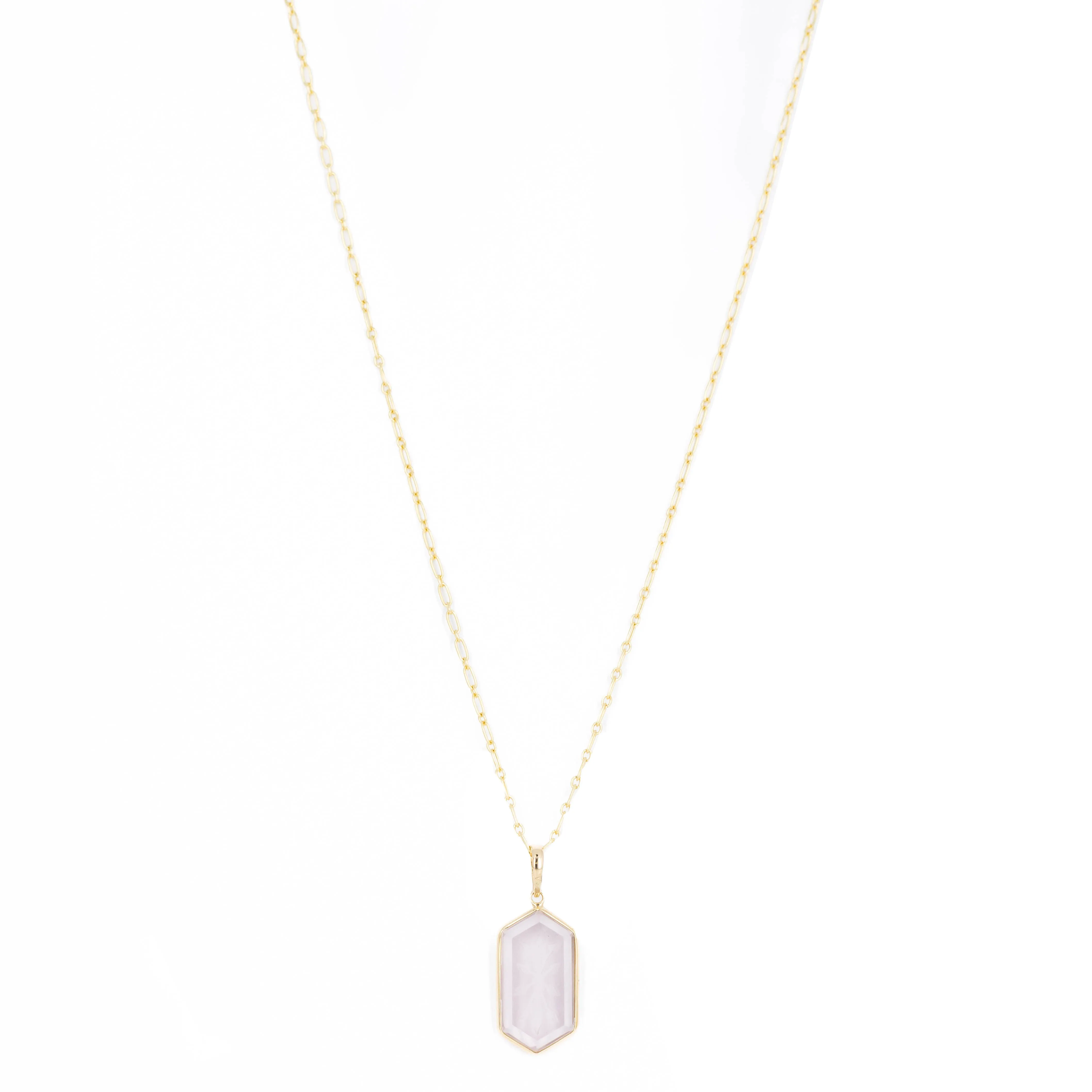 14K Yellow Gold 8.56 Carat Rose Quartz Engraved Pendant Necklace