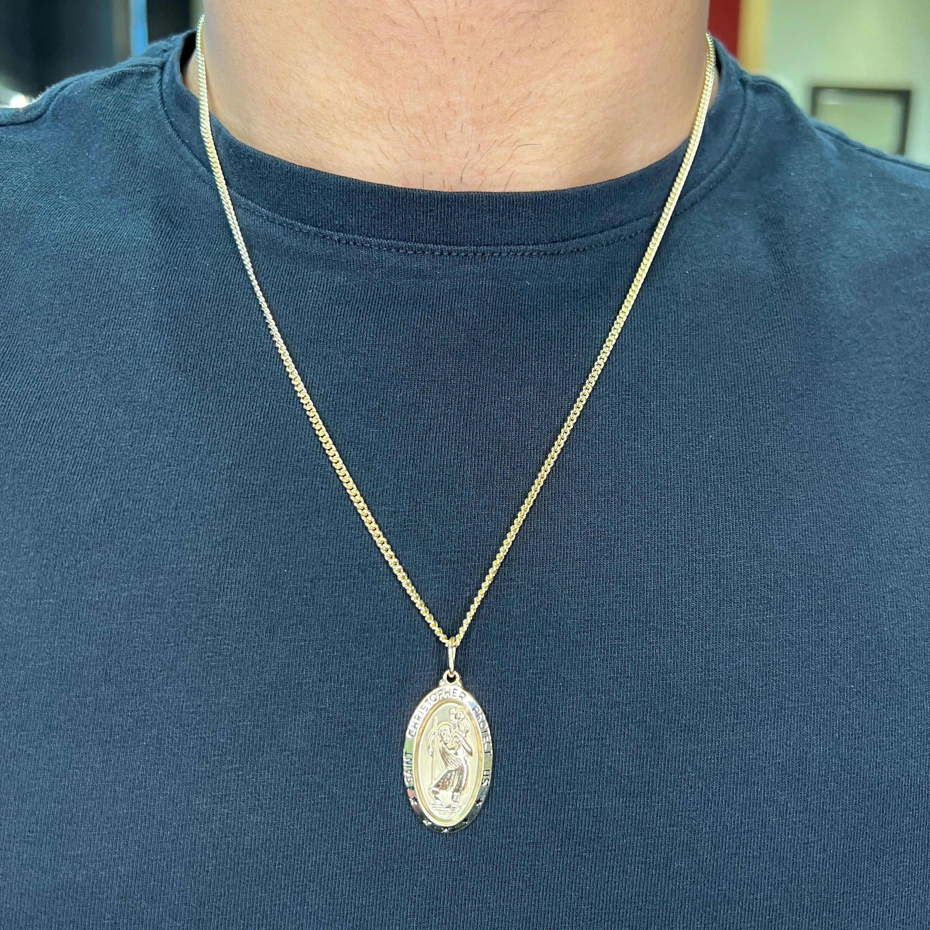 14K Yellow Gold Filled Oval St. Christopher Necklace