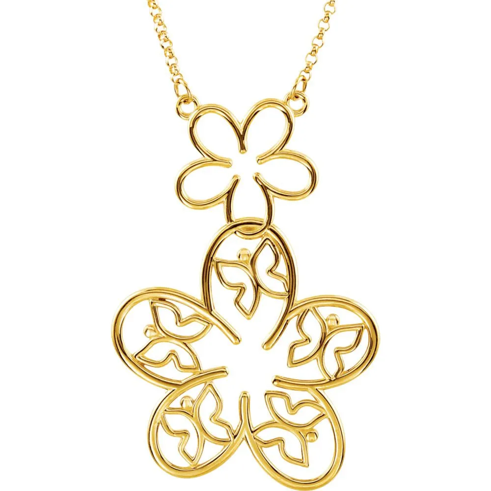 14k Yellow Gold Flower & Butterfly 18" Necklace