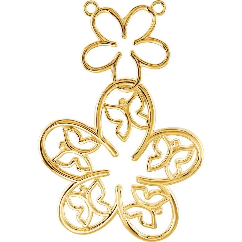 14k Yellow Gold Flower & Butterfly Necklace Center