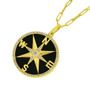 14k Yellow Gold Medium Black Onyx Compass with Gold Letters