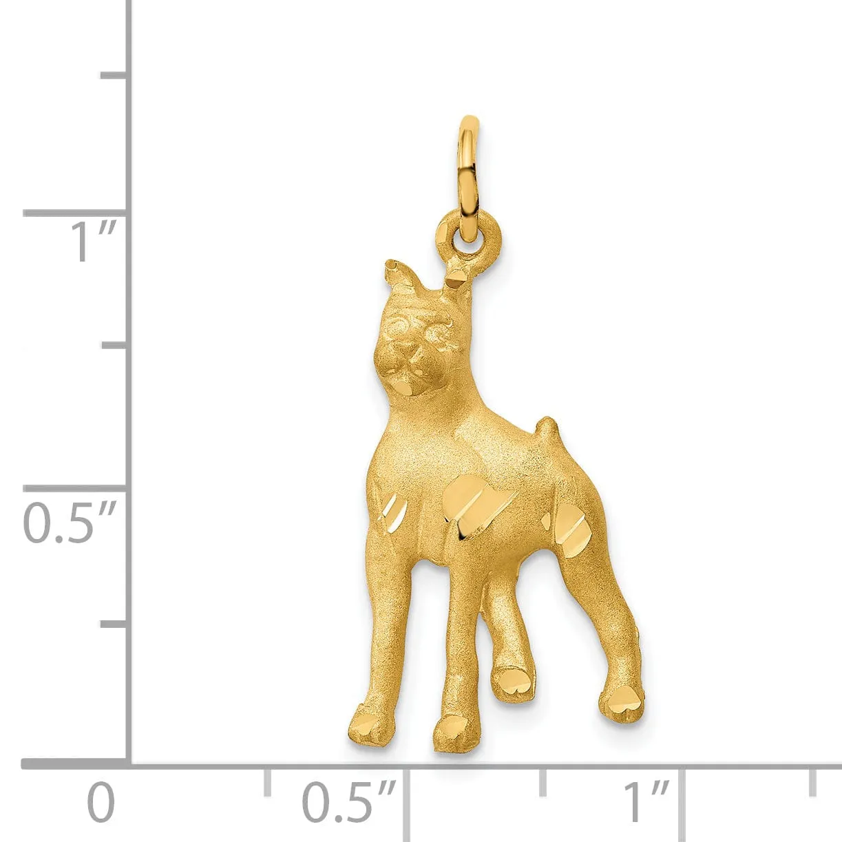 14k Yellow Gold Open Back Diamond Cut Satin Finish Boxer Dog Charm Pendant