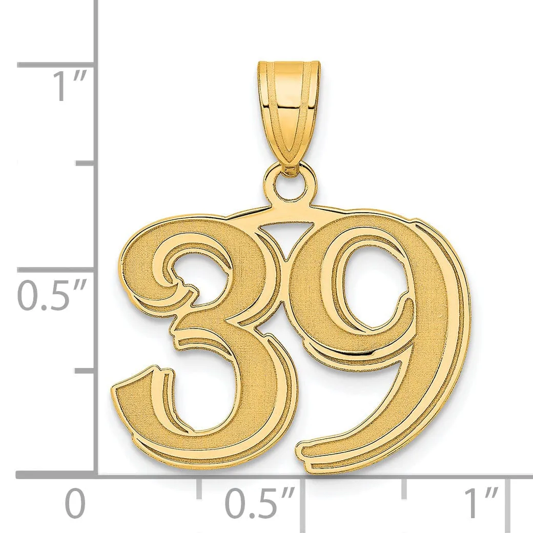 14k Yellow Gold Polished Etched Finish Number 39 Charm Pendant