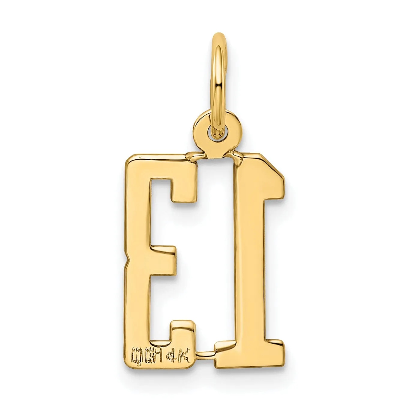 14K Yellow Gold Polished Finish Small Size Elongated Shape Number 13 Charm Pendant