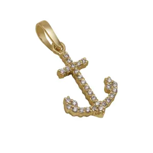 14k Yellow Gold "Sea Jewels" Pavé Diamond Anchor Pendant, D=.17tw