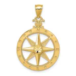 14k Yellow Gold Solid Compass Charm Pendant