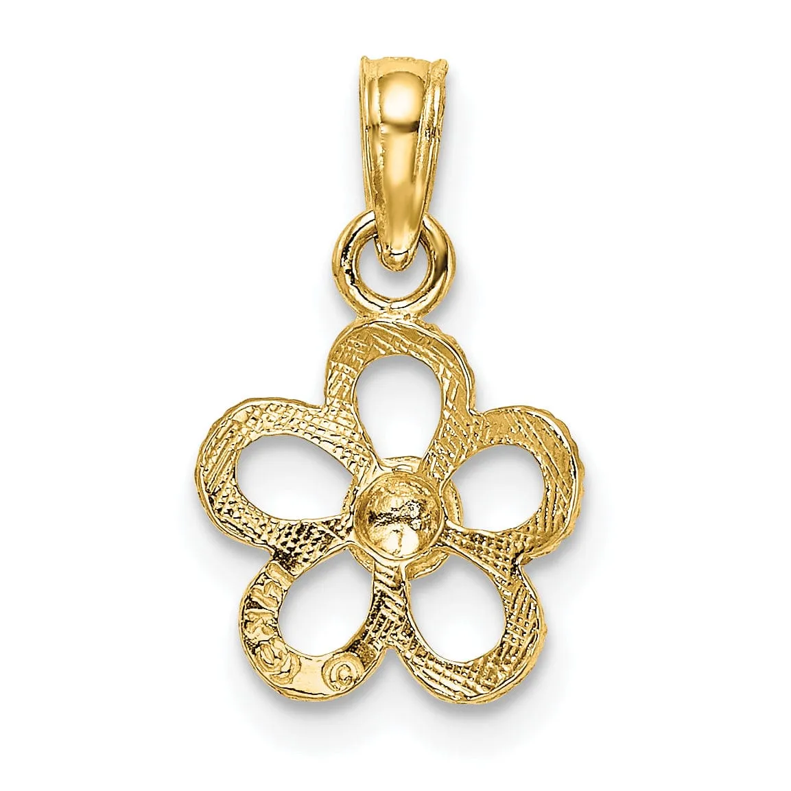 14k Yellow Gold Solid Textured Back Polished Finish Mini Daisy Flower Charm Pendant