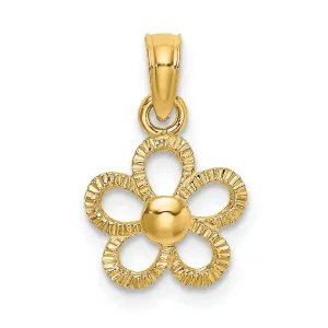 14k Yellow Gold Solid Textured Back Polished Finish Mini Daisy Flower Charm Pendant