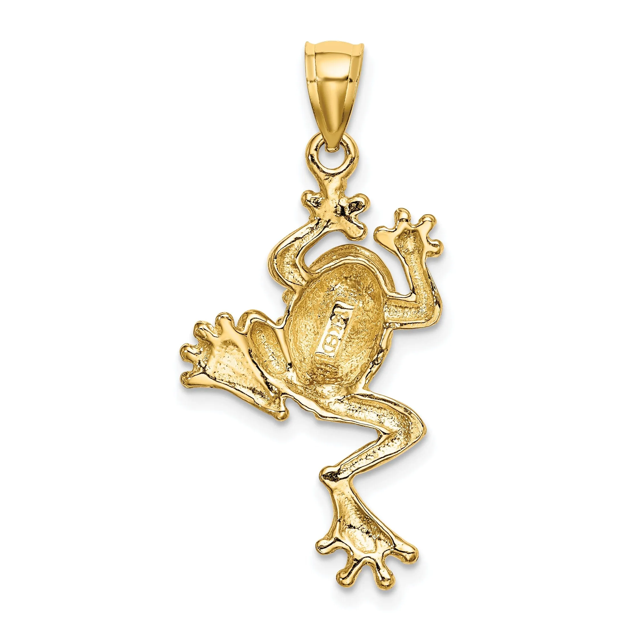 14K Yellow Gold Textured Polished Finished Frog Charm Pendant