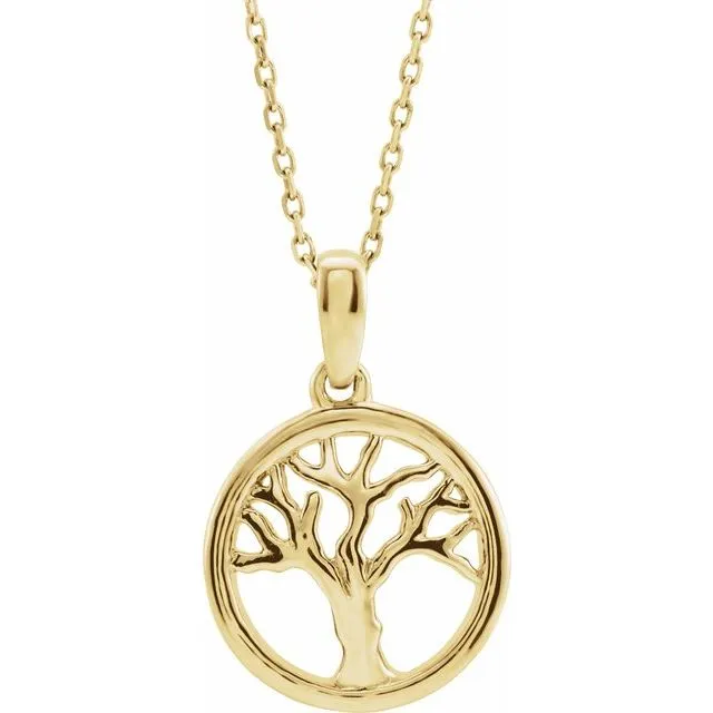 14K Yellow Gold Tree of Life 16-18" Necklace