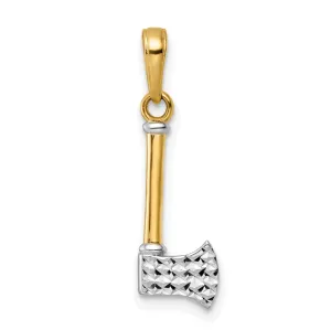 14k Yellow Gold, White Rhodium Solid Diamond Cut Polished Finish 3-Dimensional Axe Charm Pendant
