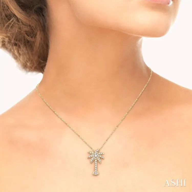 1/5 ctw Palm Tree Round Cut Diamond Pendant in 14K Yellow Gold with Chain