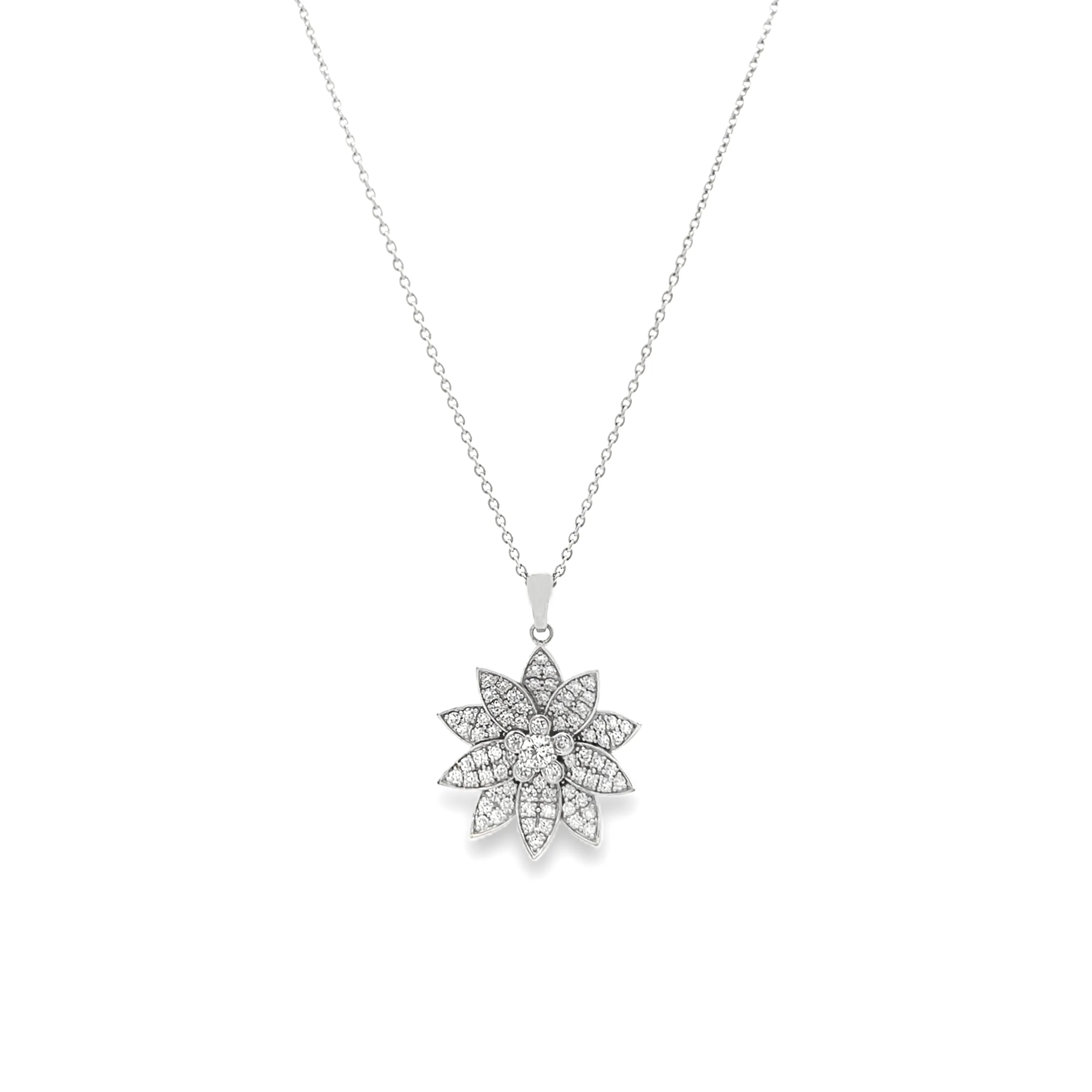 1.66ct 18k White Gold Diamond Flower Pendant