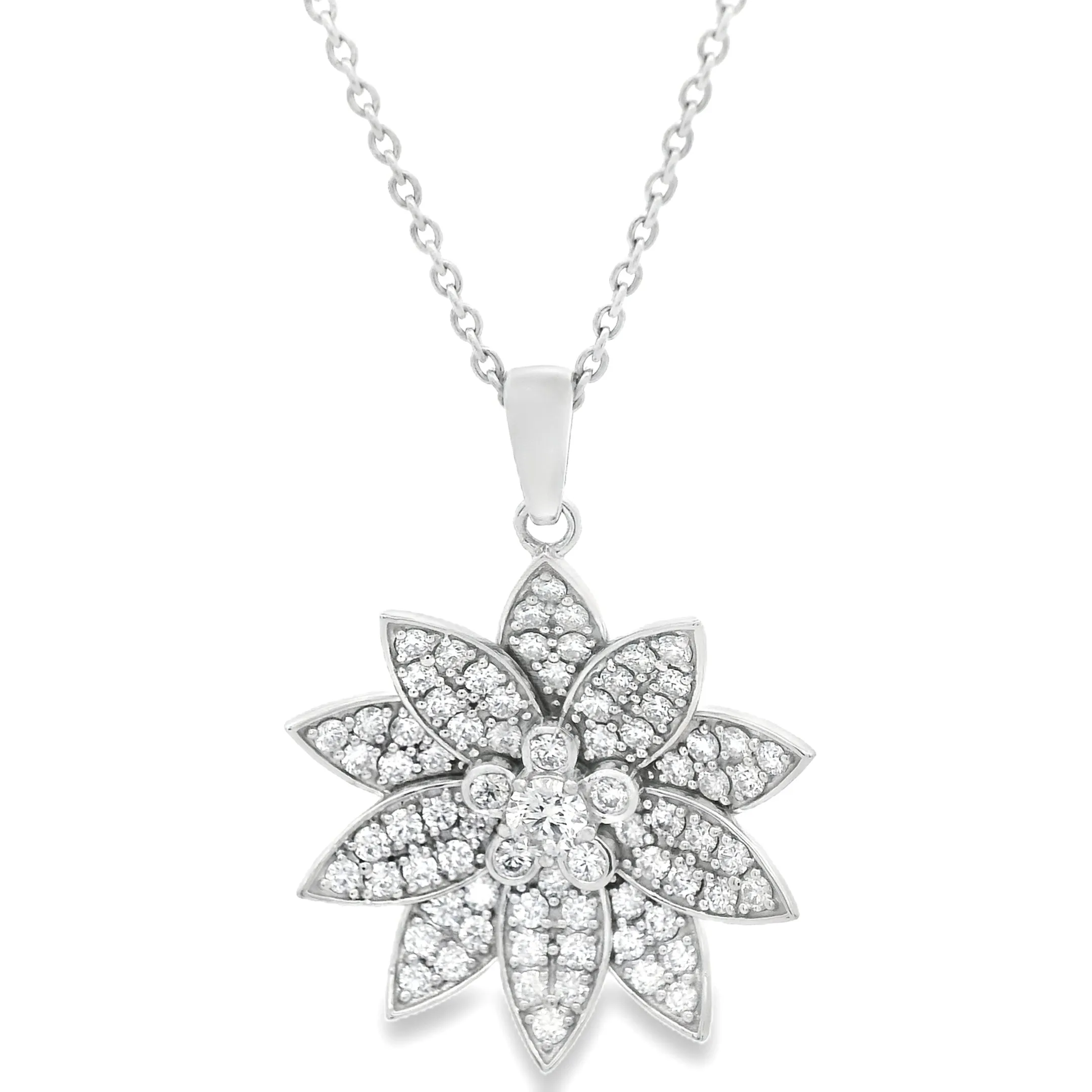 1.66ct 18k White Gold Diamond Flower Pendant