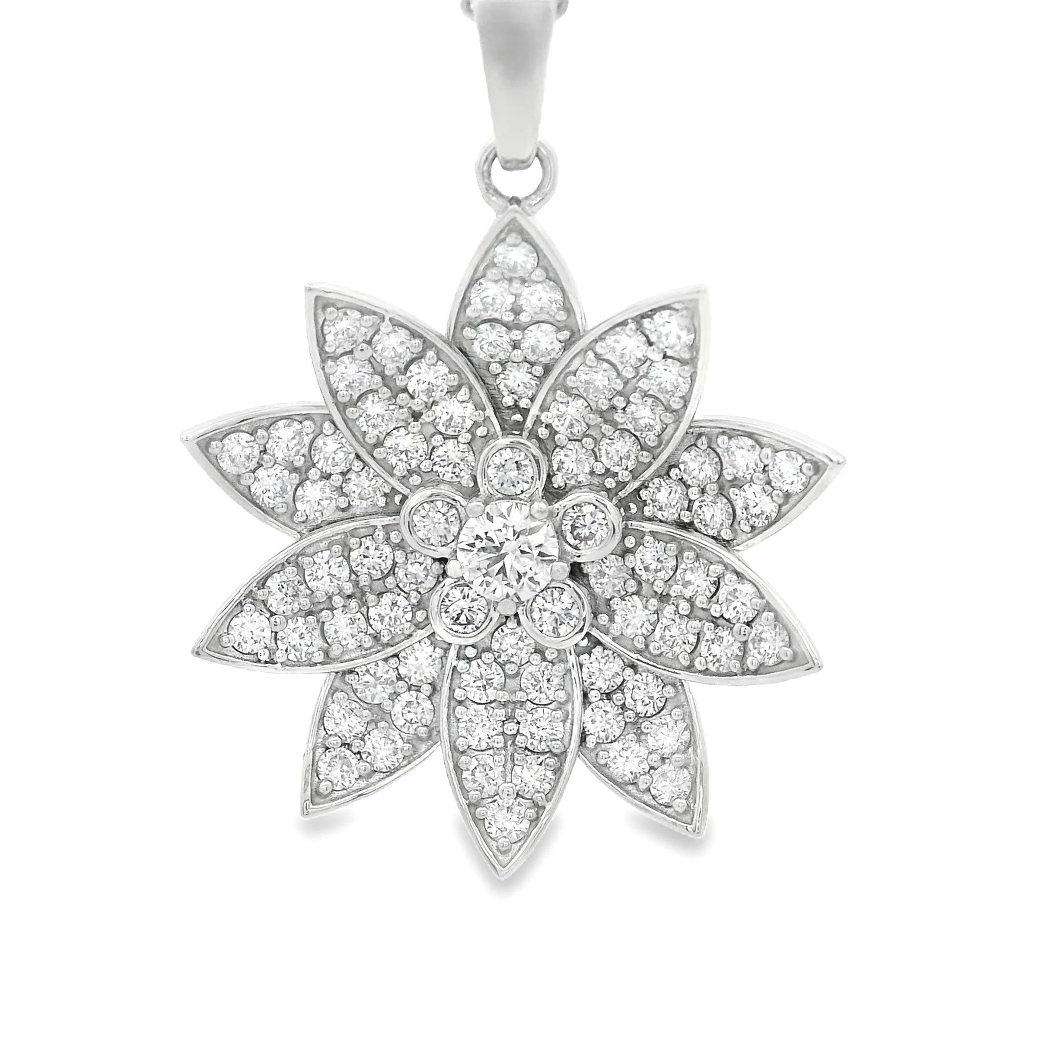 1.66ct 18k White Gold Diamond Flower Pendant