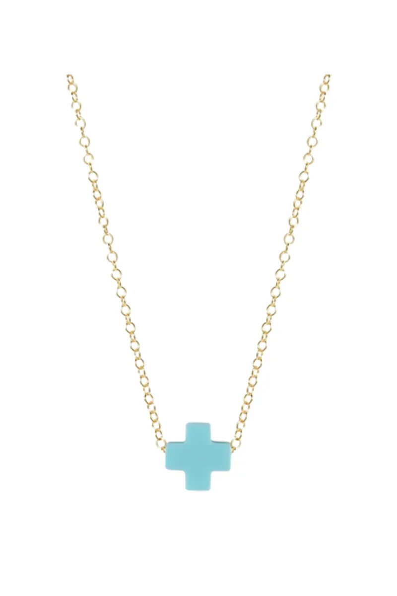 16" Necklace Gold - Signature Cross Turquoise