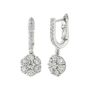 1.70 Carat Natural Diamond Flower Drop Earrings G SI 14K White Gold