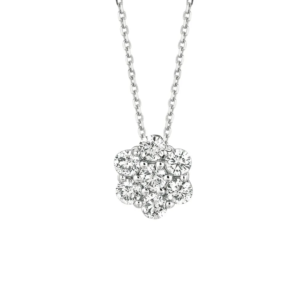 1.75 Carat Natural Diamond Cluster Necklace 14K White Gold G SI 18 '' chain