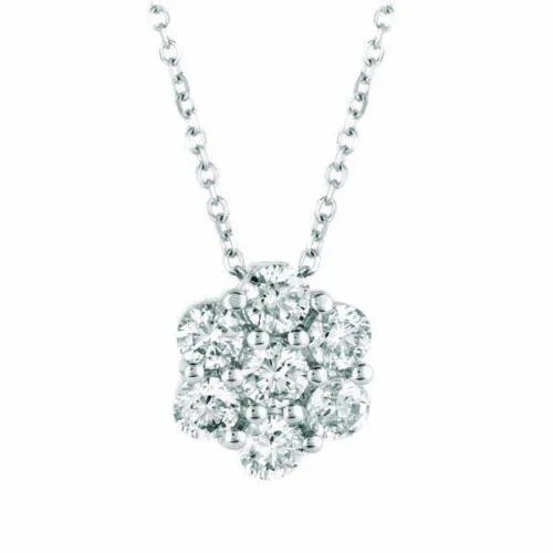 1.75 Carat Natural Diamond Cluster Necklace 14K White Gold G SI 18 '' chain