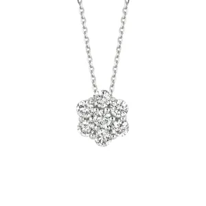 1.75 Carat Natural Diamond Cluster Necklace 14K White Gold G SI 18 '' chain