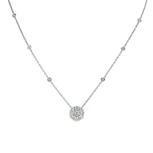 1.75 Carat Natural Diamond Flower & Bezel Pendant 14K White Gold G SI 18'' chain