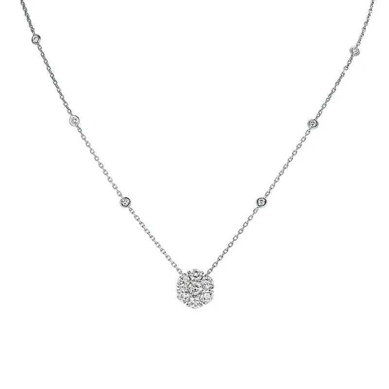 1.75 Carat Natural Diamond Flower & Bezel Pendant 14K White Gold G SI 18'' chain