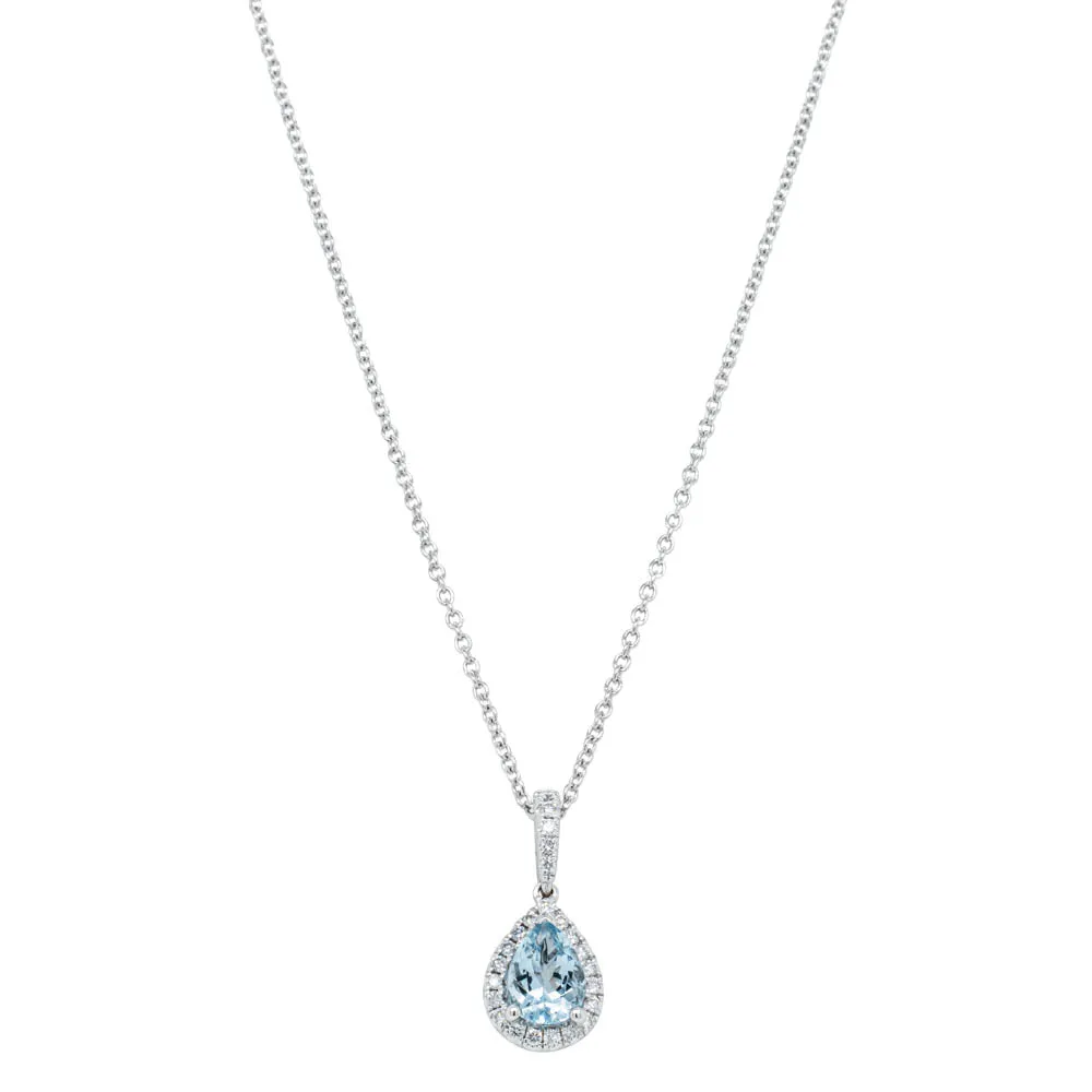 18ct White Gold Aquamarine & Diamond Mini Sierra Pendant