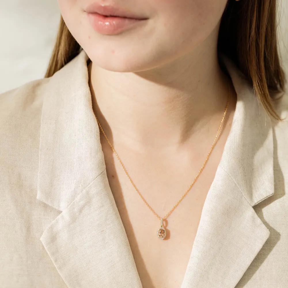 18ct Yellow Gold Morganite & Diamond Mini Sierra Pendant