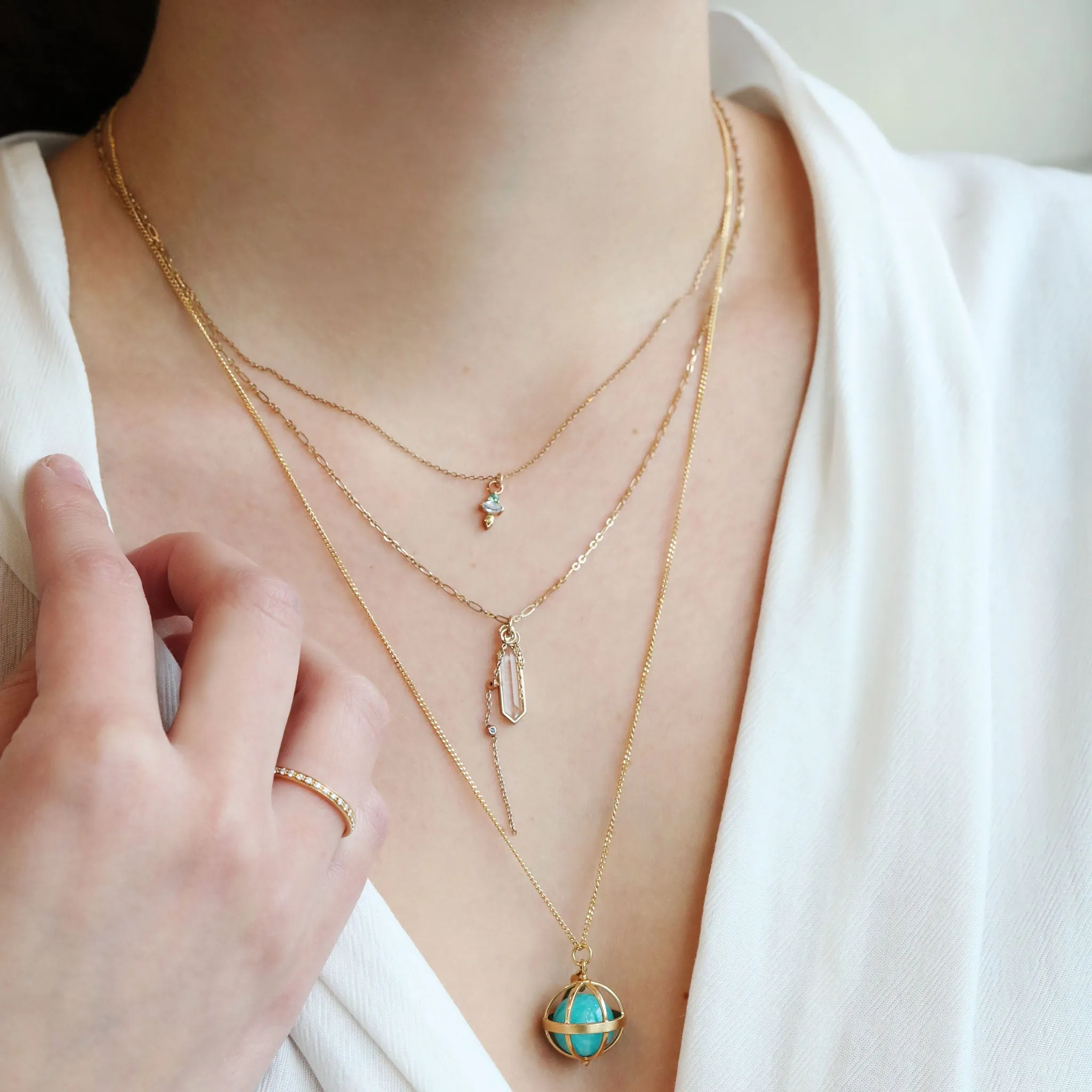 18K Gold "Cage" Pendant with Amazonite Ball