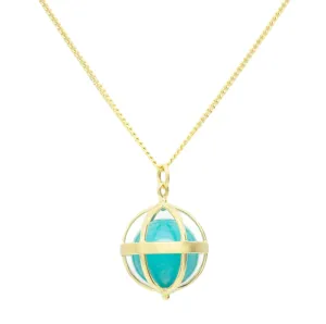 18K Gold "Cage" Pendant with Amazonite Ball