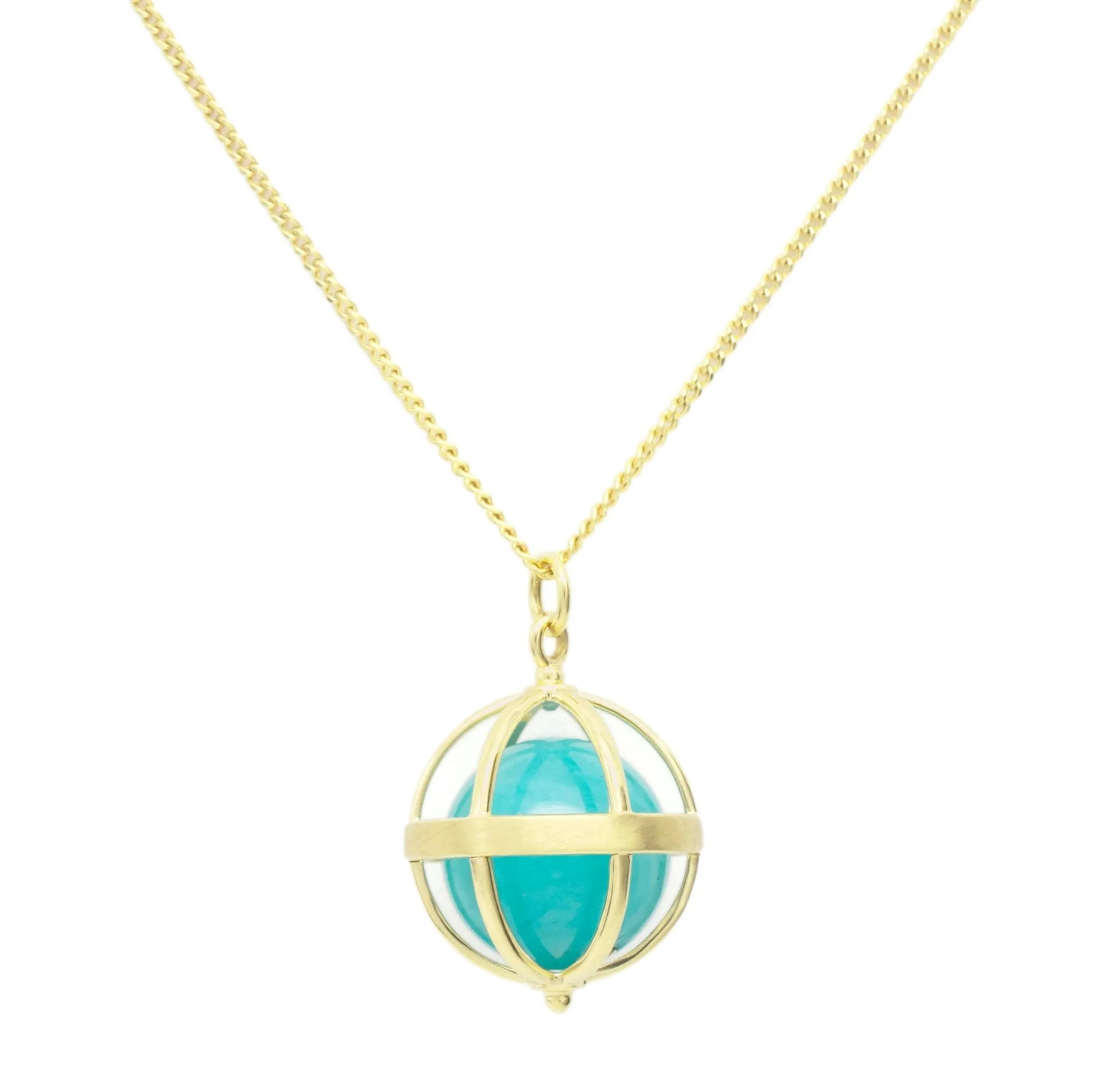 18K Gold "Cage" Pendant with Amazonite Ball