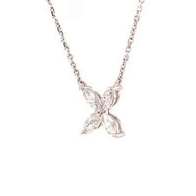 18K Marquise Diamond Flower Pendant Necklace White Gold